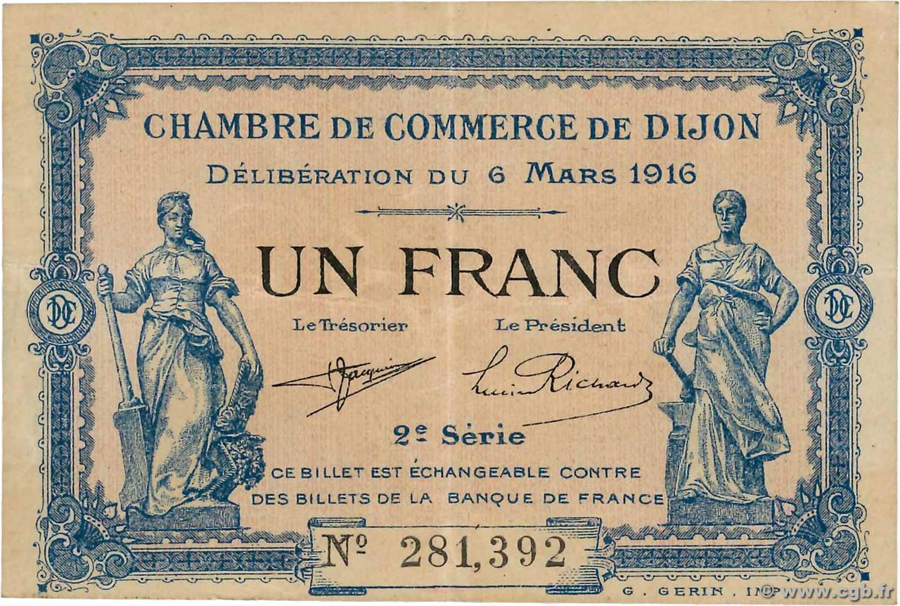 1 Franc FRANCE régionalisme et divers Dijon 1916 JP.053.09 TTB