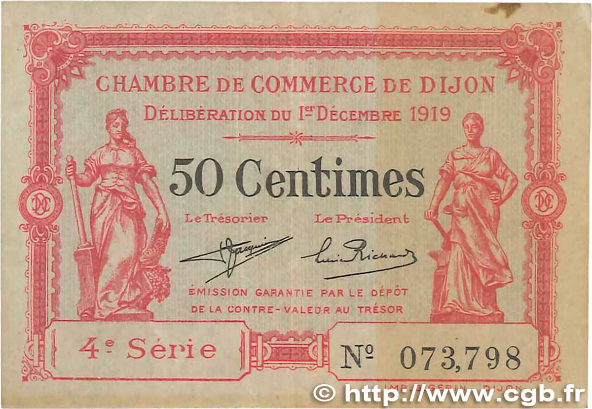 50 Centimes FRANCE régionalisme et divers Dijon 1919 JP.053.17 TTB
