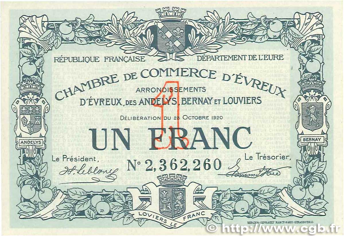 1 Franc FRANCE régionalisme et divers Évreux 1920 JP.057.19 SPL+