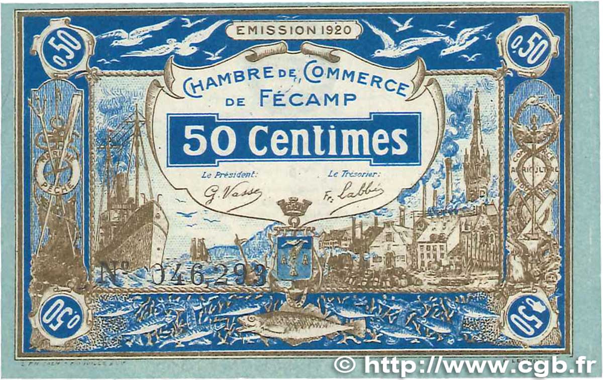 50 Centimes FRANCE régionalisme et divers Fécamp 1920 JP.058.01 SPL+