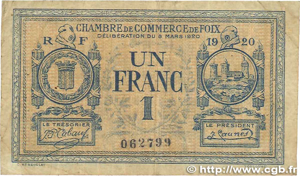 1 Franc FRANCE régionalisme et divers Foix 1920 JP.059.15 TB