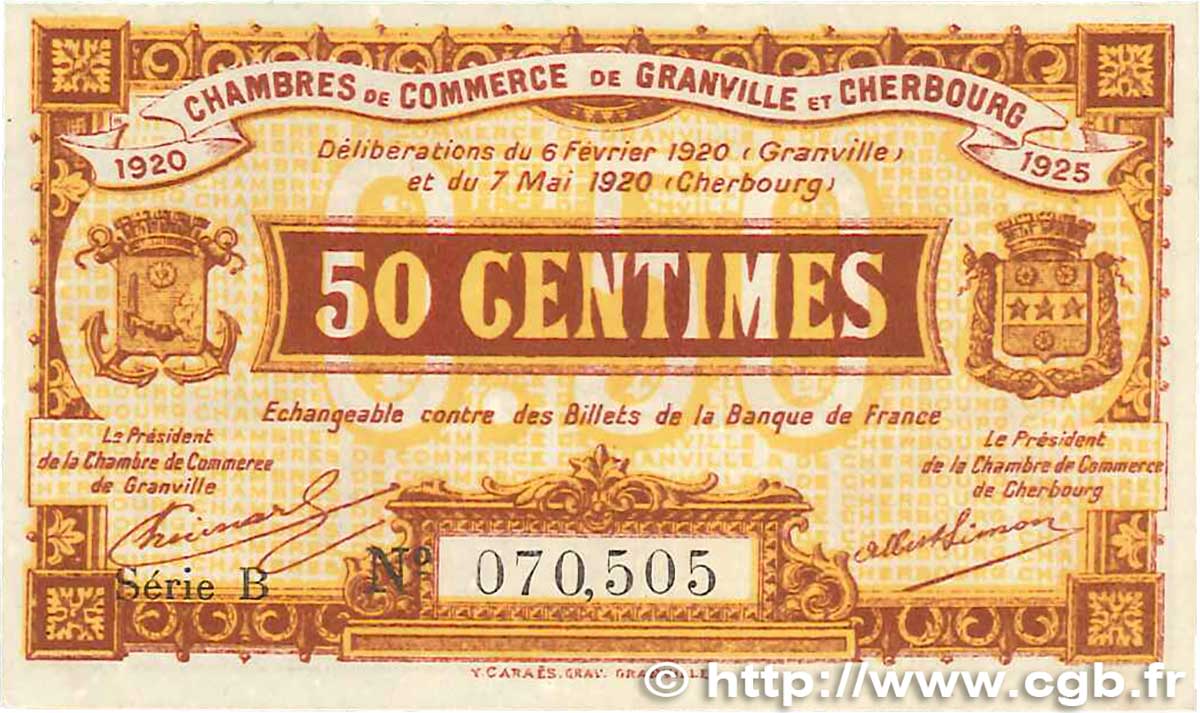 50 Centimes FRANCE régionalisme et divers Granville et Cherbourg 1920 JP.061.01 SUP+