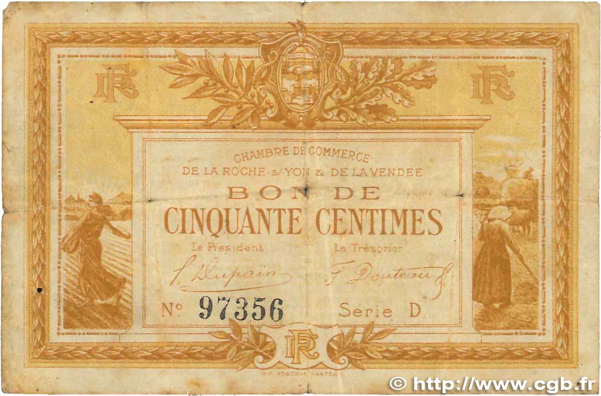 50 Centimes FRANCE regionalism and miscellaneous La Roche-Sur-Yon 1915 JP.065.14 F