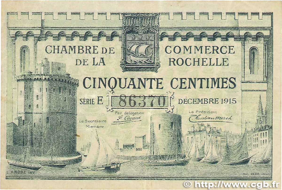 50 Centimes FRANCE régionalisme et divers La Rochelle 1915 JP.066.01 TTB