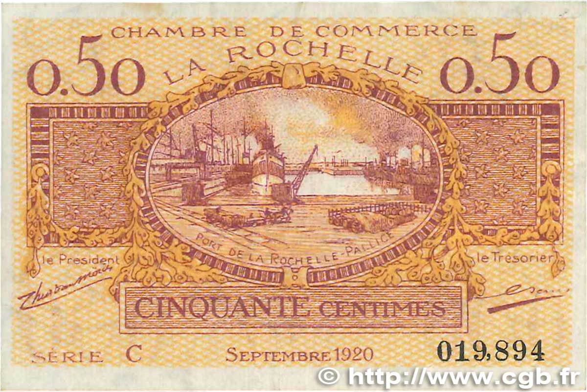 50 Centimes FRANCE régionalisme et divers La Rochelle 1920 JP.066.07 TTB