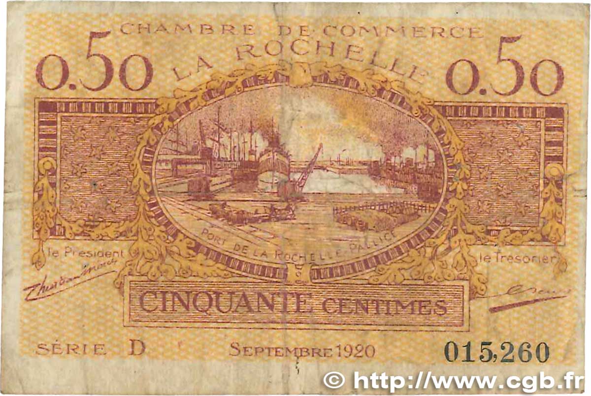 50 Centimes FRANCE régionalisme et divers La Rochelle 1920 JP.066.07 TB