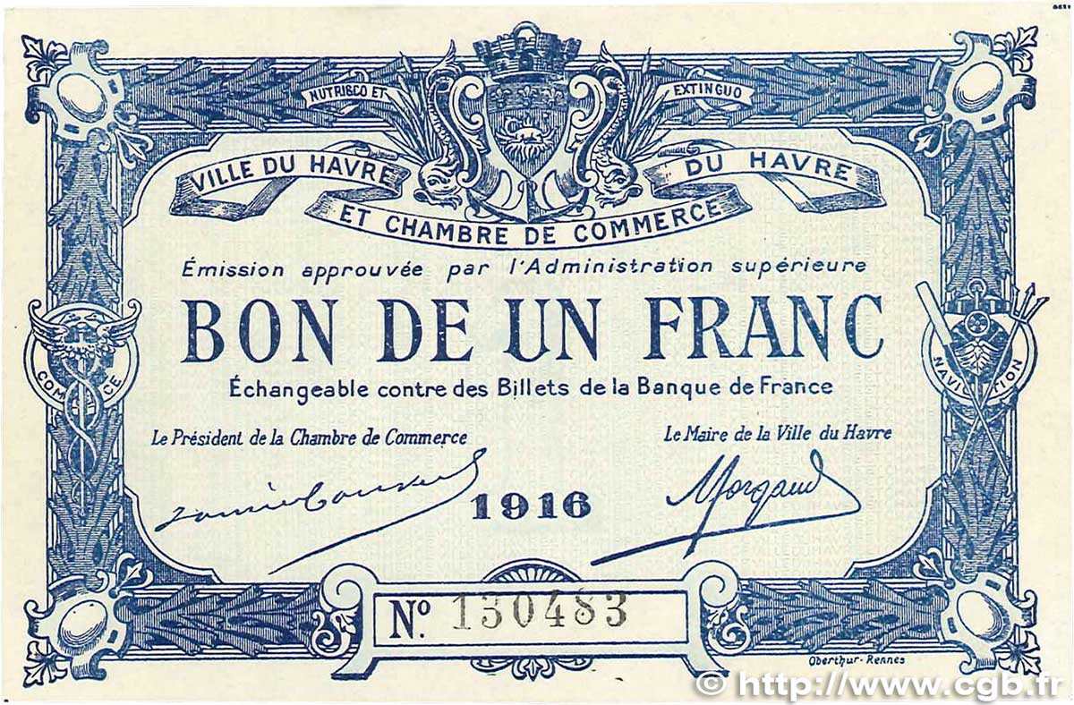 1 Franc FRANCE régionalisme et divers Le Havre 1916 JP.068.15 pr.NEUF