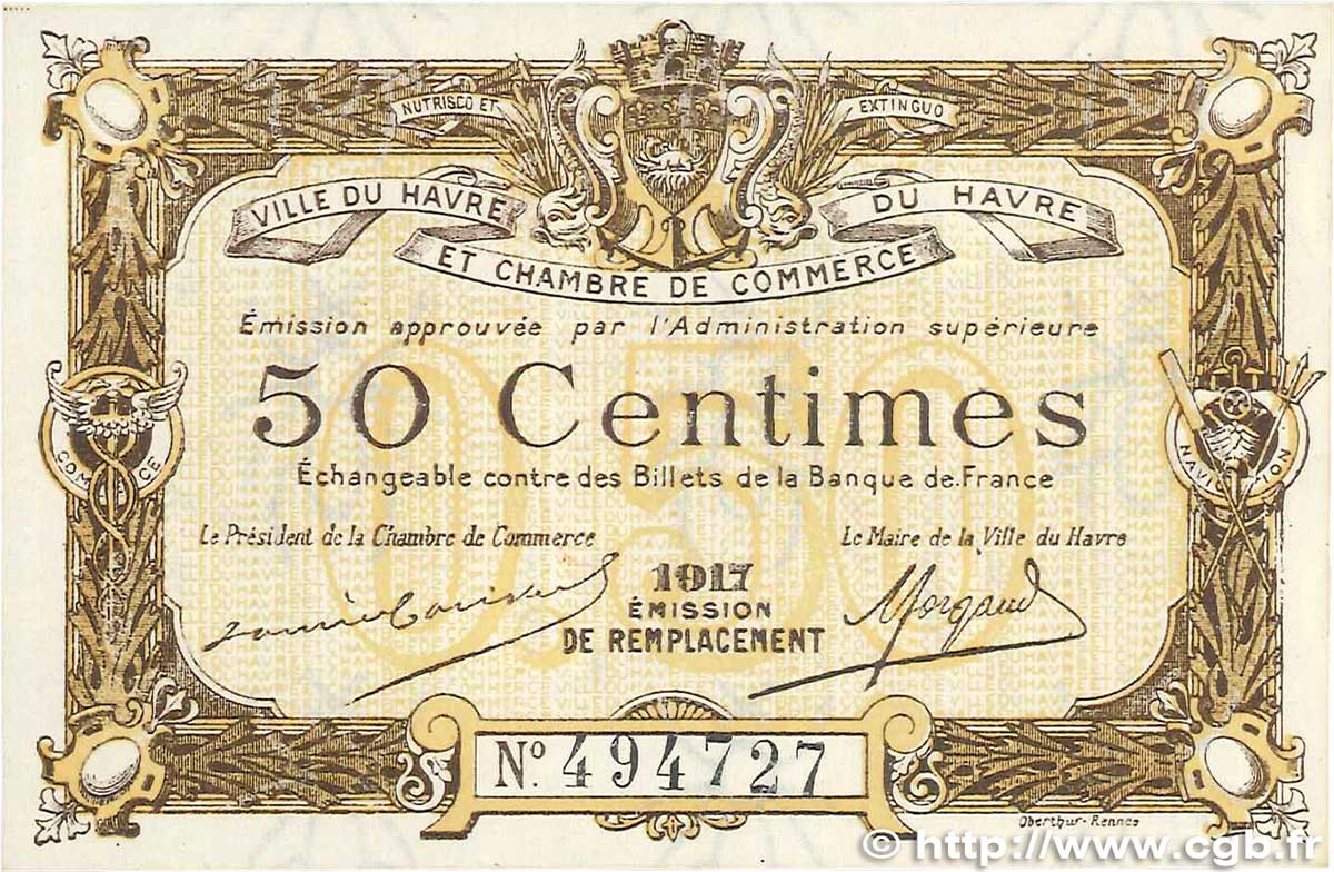 50 Centimes FRANCE régionalisme et divers Le Havre 1917 JP.068.17 pr.NEUF