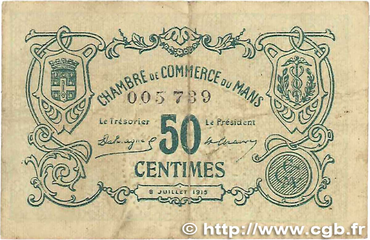 50 Centimes FRANCE régionalisme et divers Le Mans 1915 JP.069.01 pr.TTB
