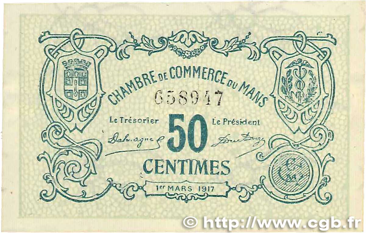 50 Centimes FRANCE régionalisme et divers Le Mans 1917 JP.069.09 pr.SPL