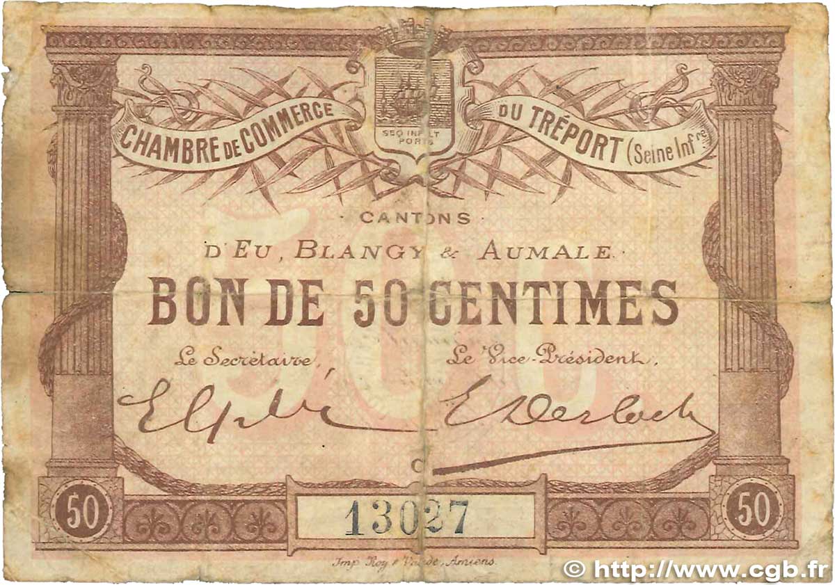 50 Centimes FRANCE régionalisme et divers Le Tréport 1915 JP.071.01 B