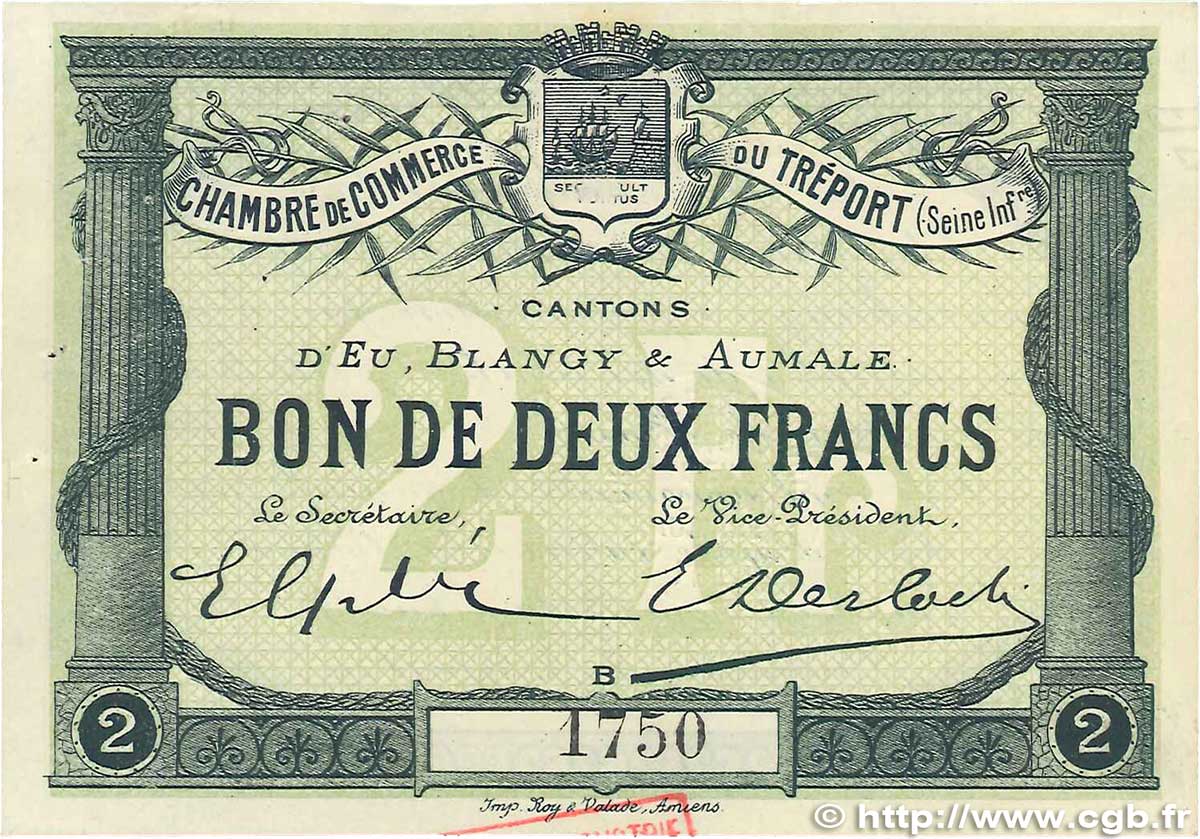 2 Francs FRANCE régionalisme et divers Le Tréport 1915 JP.071.03 SUP