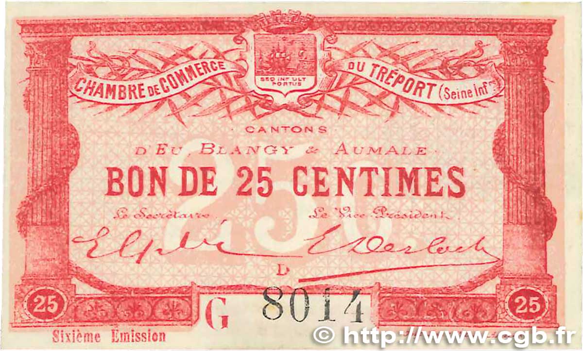 25 Centimes FRANCE régionalisme et divers Le Tréport 1916 JP.071.23 SPL