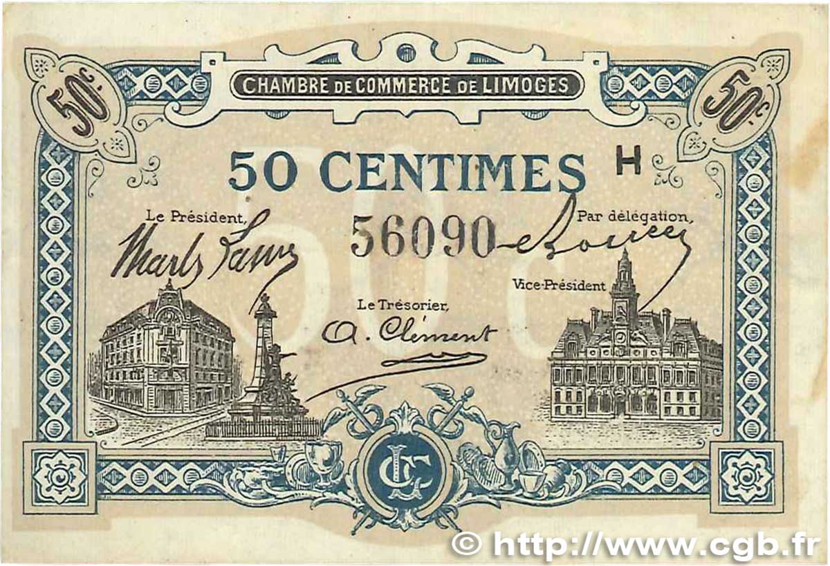 50 Centimes FRANCE régionalisme et divers Limoges 1914 JP.073.20 TTB