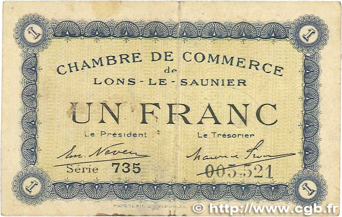 1 Franc FRANCE régionalisme et divers Lons-Le-Saunier 1918 JP.074.05 TB