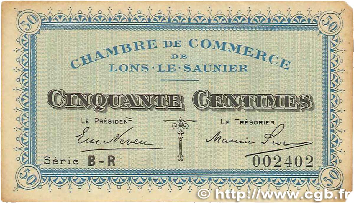 50 Centimes FRANCE régionalisme et divers Lons-Le-Saunier 1918 JP.074.16 TTB