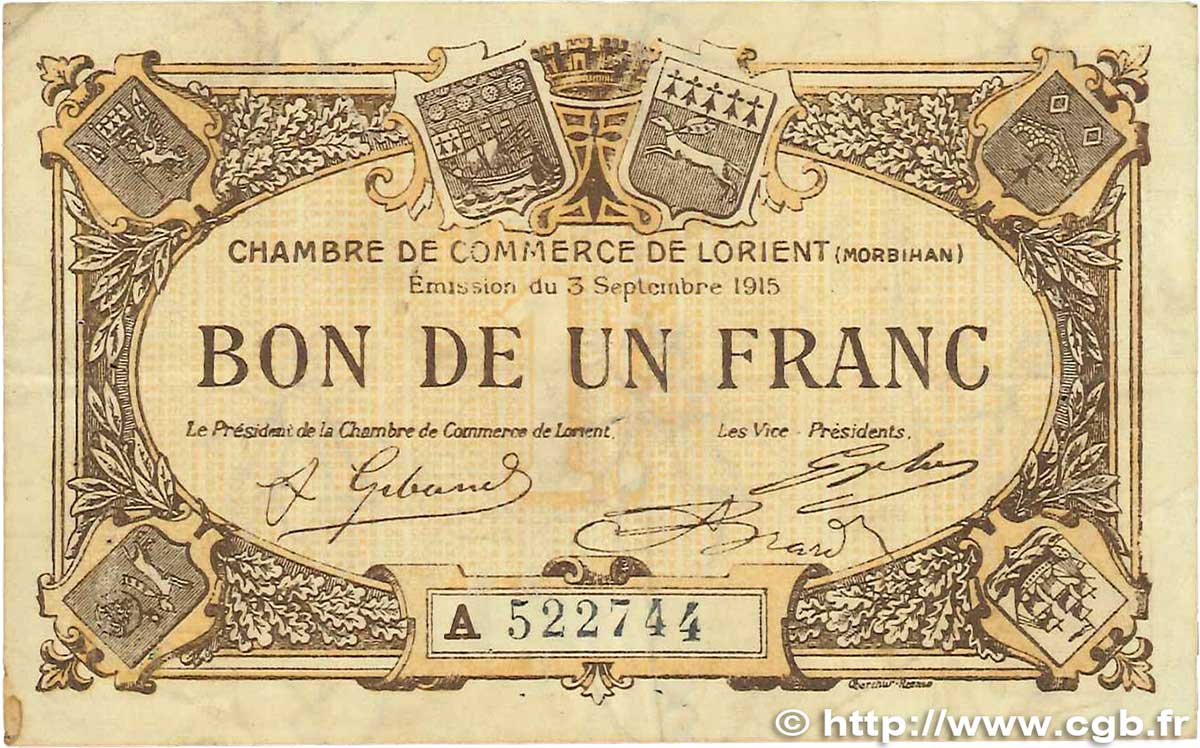 1 Franc FRANCE régionalisme et divers Lorient 1915 JP.075.24 TTB