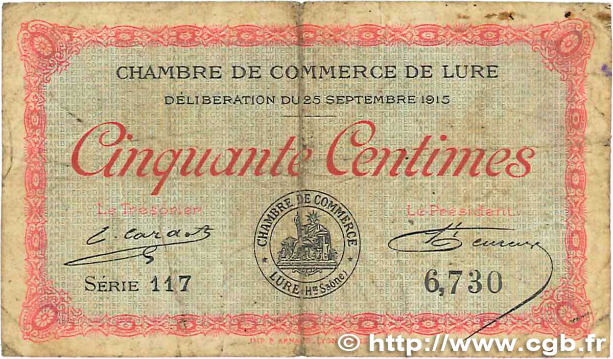 50 Centimes FRANCE régionalisme et divers Lure 1915 JP.076.01 TB