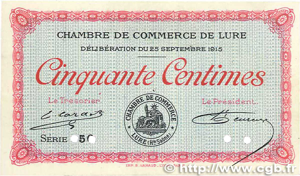 50 Centimes FRANCE régionalisme et divers Lure 1915 JP.076.05 SUP+