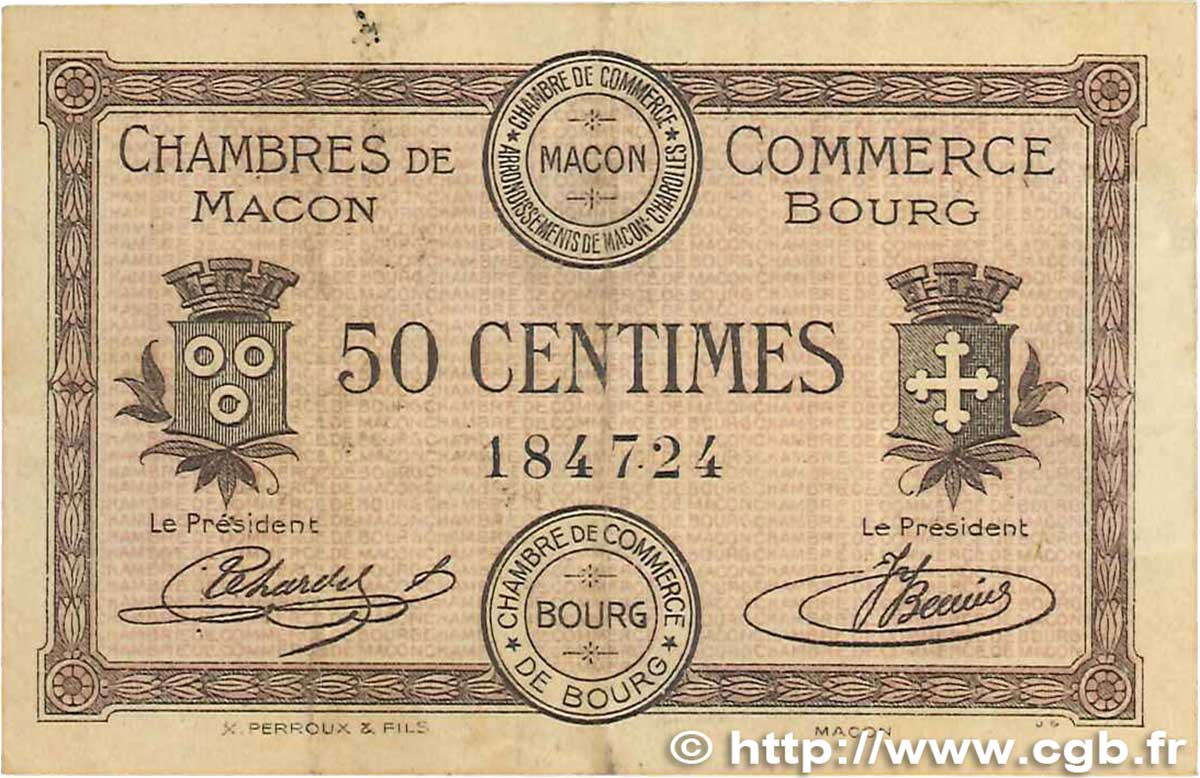 50 Centimes FRANCE régionalisme et divers Macon, Bourg 1915 JP.078.01 TTB