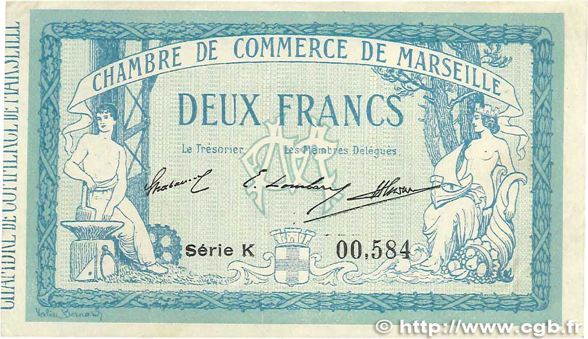 2 Francs FRANCE régionalisme et divers Marseille 1914 JP.079.18 TTB