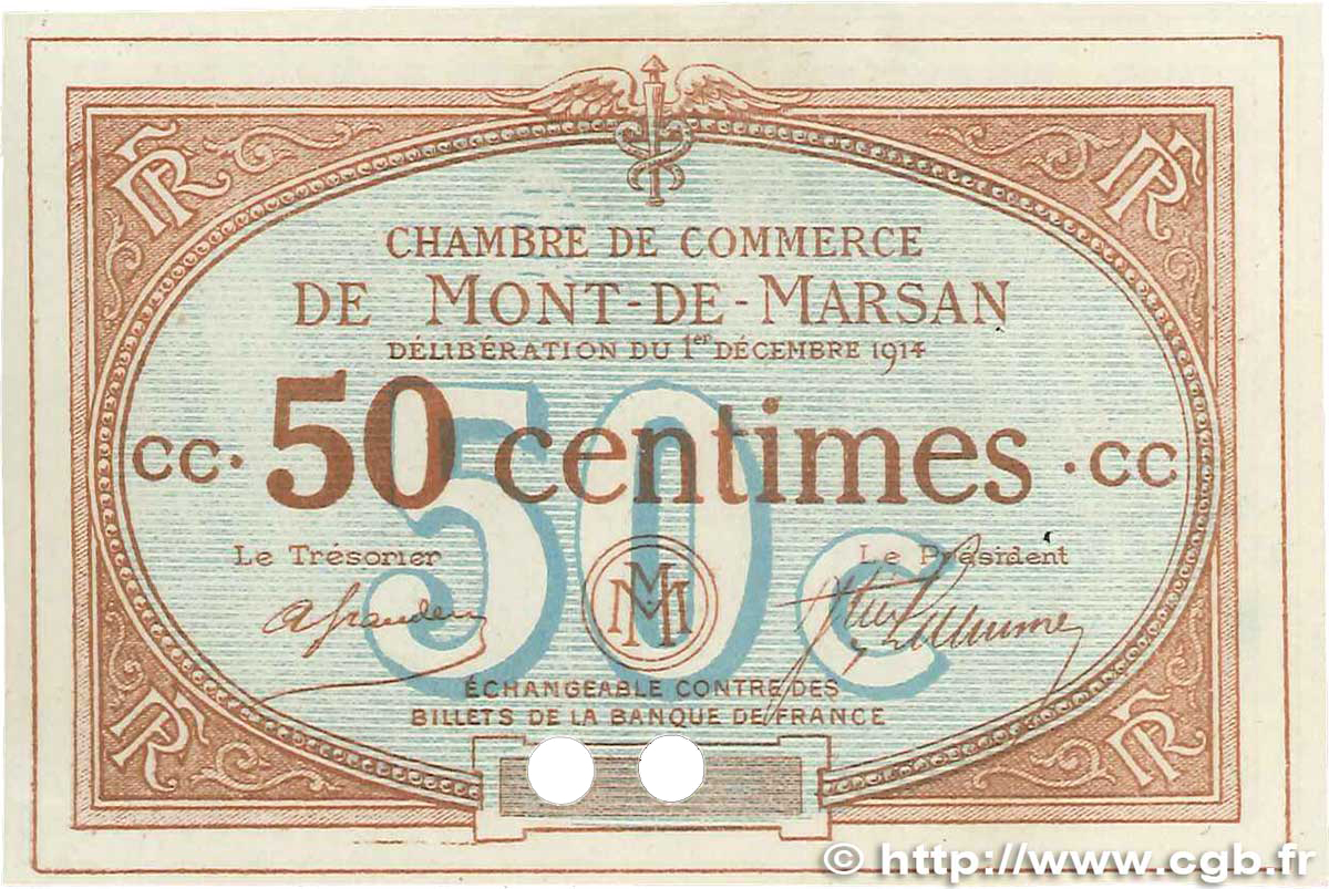 50 Centimes FRANCE régionalisme et divers Mont-De-Marsan 1914 JP.082.04 SUP+
