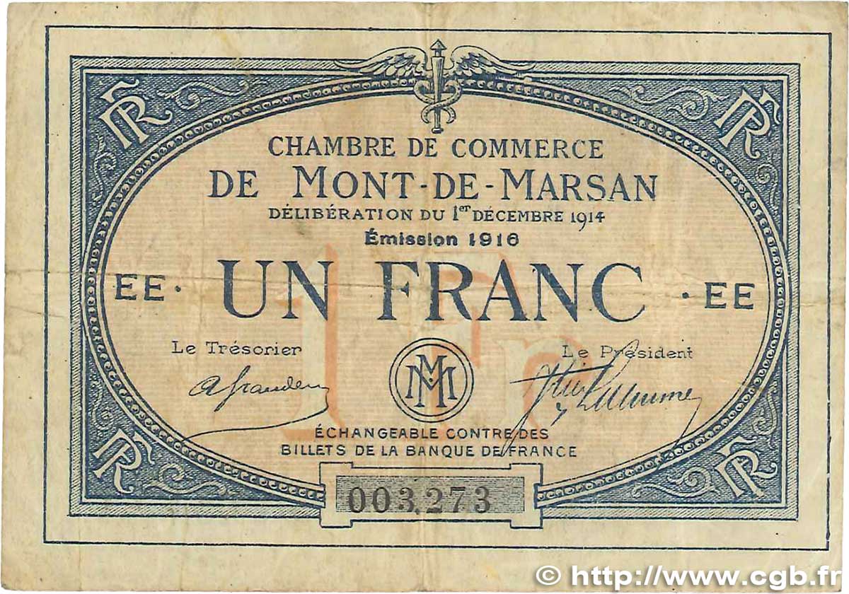 1 Franc FRANCE régionalisme et divers Mont-De-Marsan 1914 JP.082.16 TB