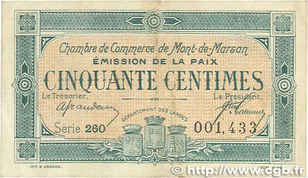 50 Centimes FRANCE régionalisme et divers Mont-De-Marsan 1921 JP.082.34 TTB
