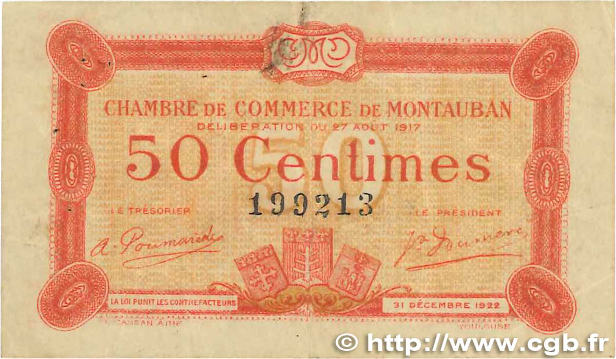 50 Centimes FRANCE régionalisme et divers Montauban 1917 JP.083.13 pr.TTB