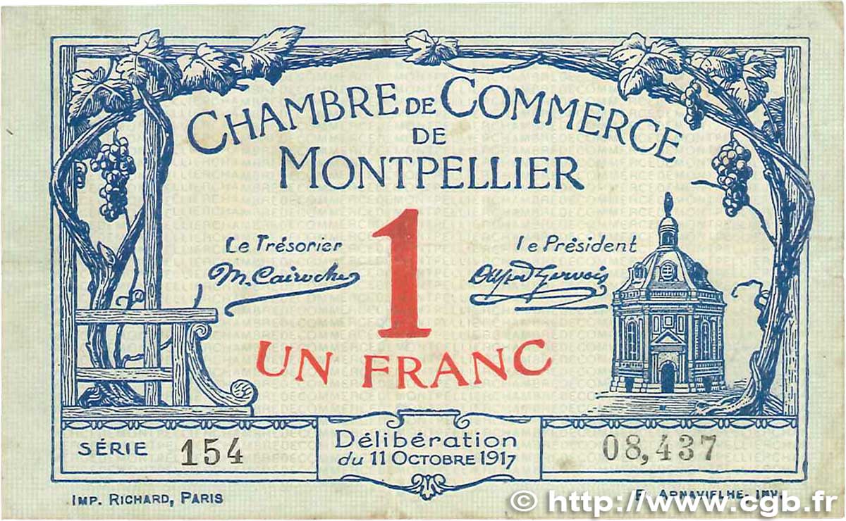 1 Franc FRANCE régionalisme et divers Montpellier 1917 JP.085.18 TTB