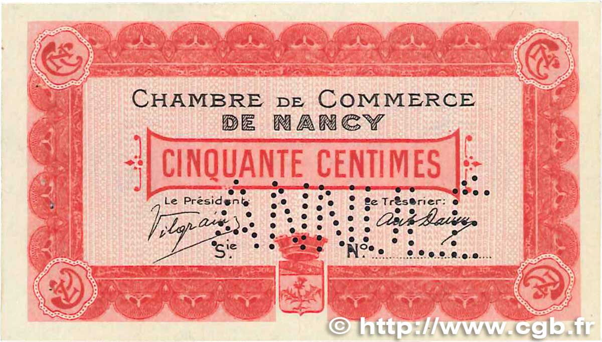50 Centimes Annulé FRANCE régionalisme et divers Nancy 1915 JP.087.02 SUP