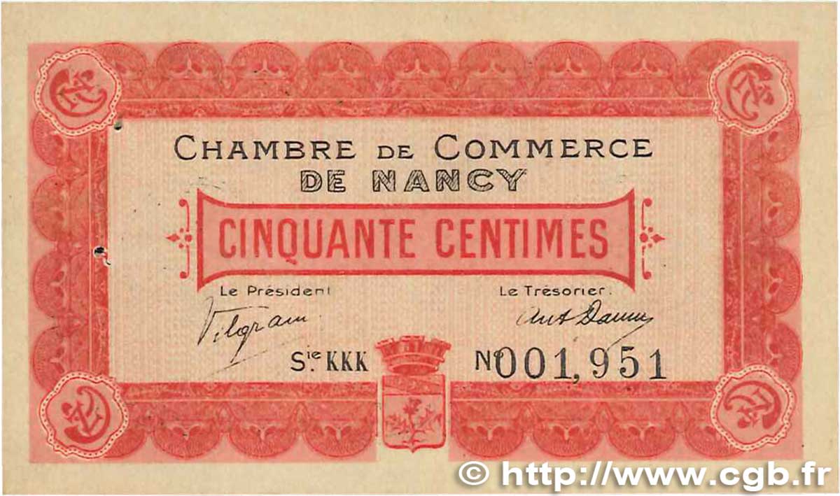50 Centimes FRANCE régionalisme et divers Nancy 1916 JP.087.07 pr.SPL