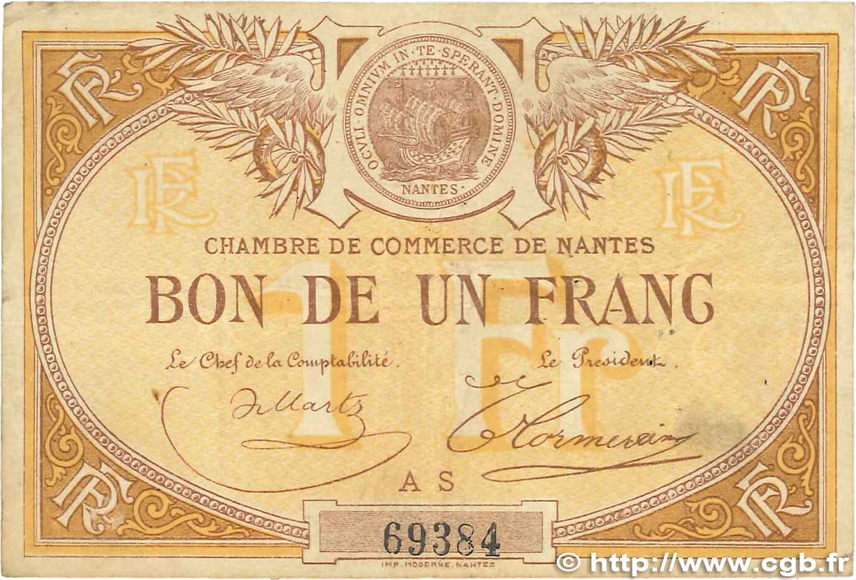 1 Franc FRANCE régionalisme et divers Nantes 1918 JP.088.14 TB