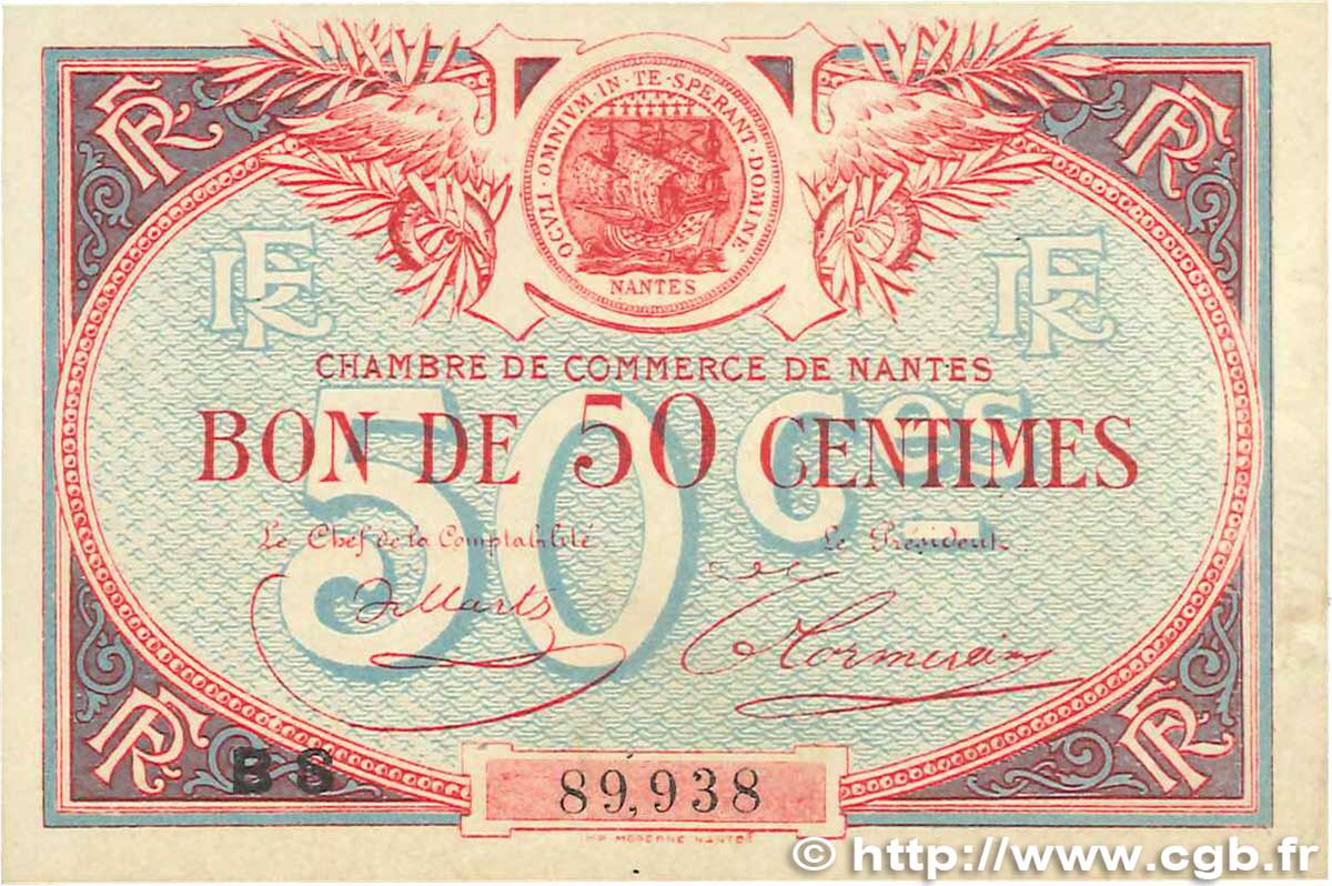 50 Centimes FRANCE regionalism and miscellaneous Nantes 1918 JP.088.24 VF+