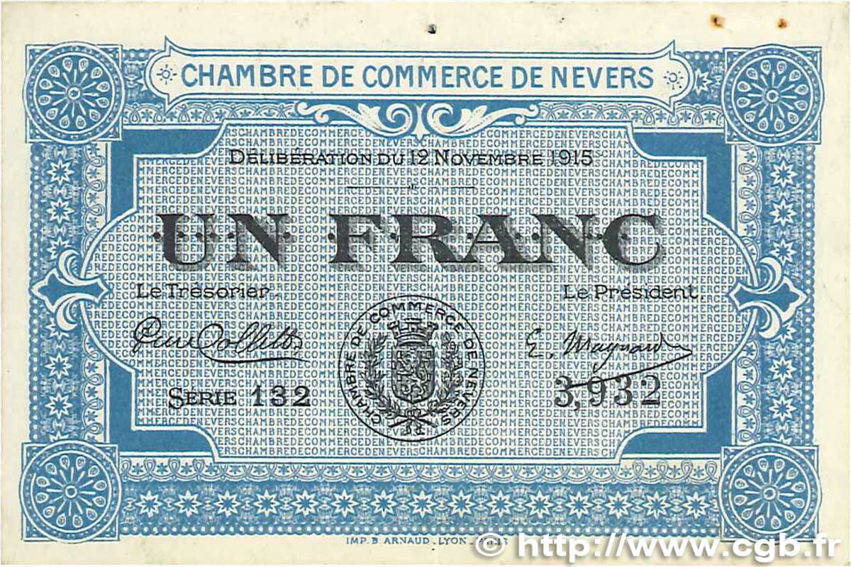 1 Franc FRANCE regionalism and miscellaneous Nevers 1915 JP.090.07 VF