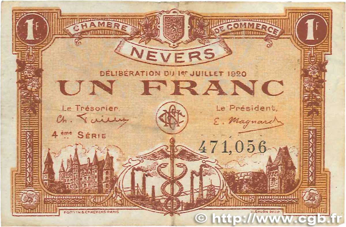 1 Franc FRANCE regionalism and miscellaneous Nevers 1920 JP.090.19 F
