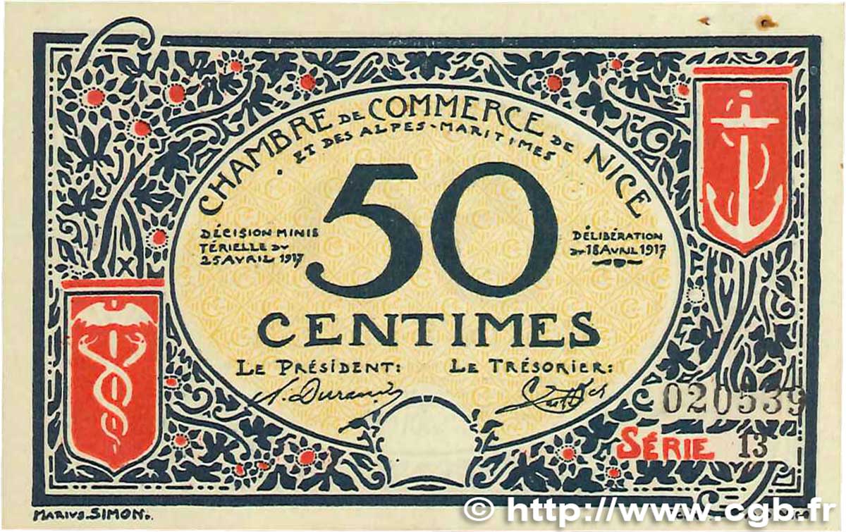 50 Centimes FRANCE régionalisme et divers Nice 1917 JP.091.04 SUP