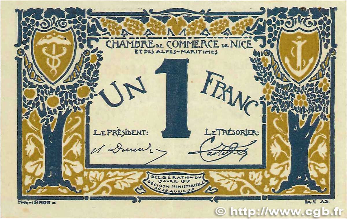 1 Franc FRANCE régionalisme et divers Nice 1917 JP.091.05 TTB+