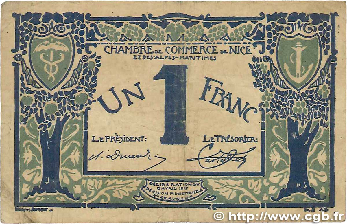 1 Franc FRANCE regionalismo e varie Nice 1917 JP.091.07 MB