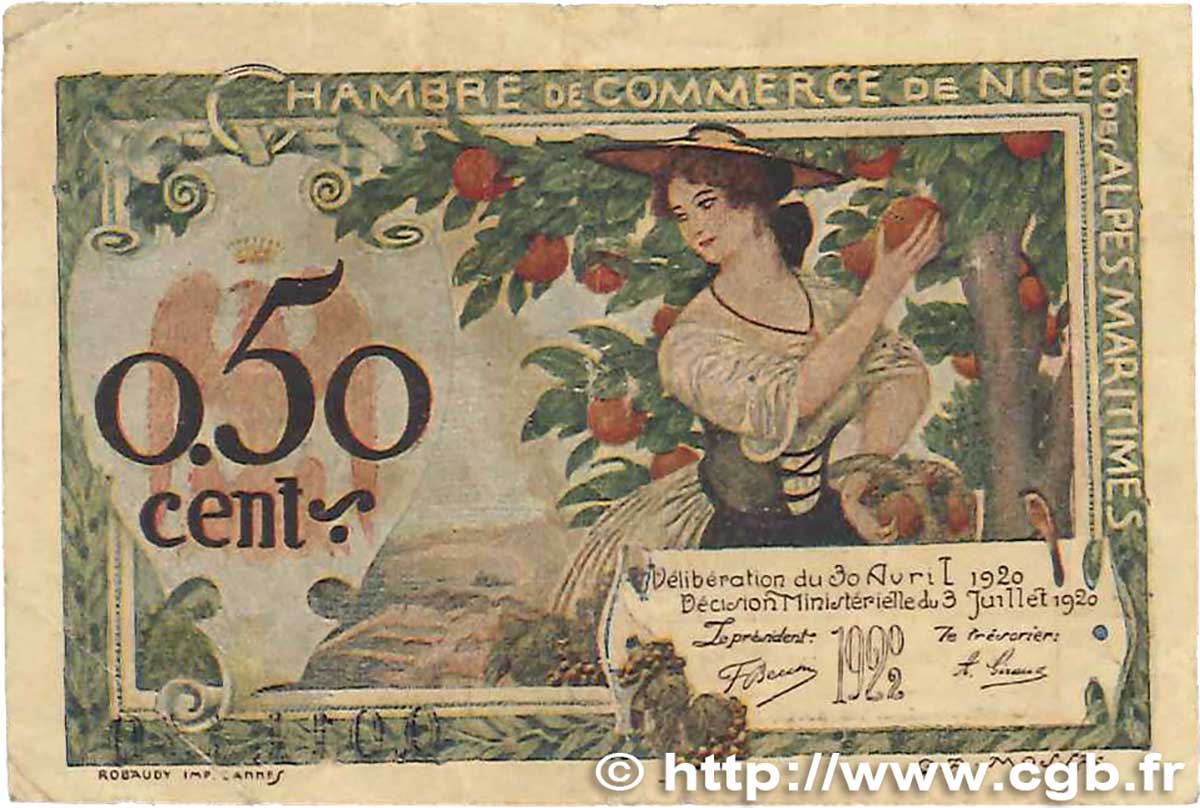 50 Centimes FRANCE régionalisme et divers Nice 1920 JP.091.09 TB
