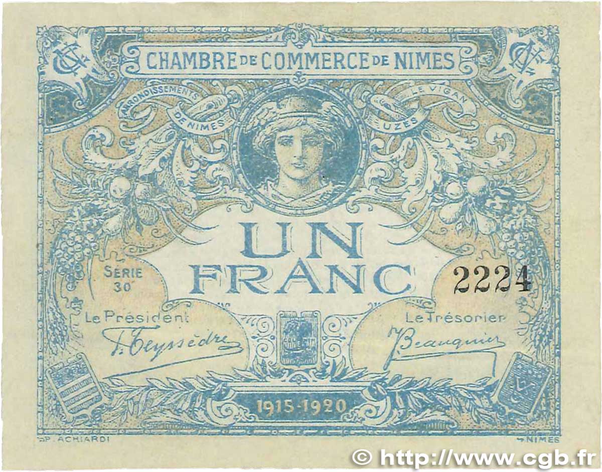 1 Franc FRANCE régionalisme et divers Nîmes 1915 JP.092.06 TTB