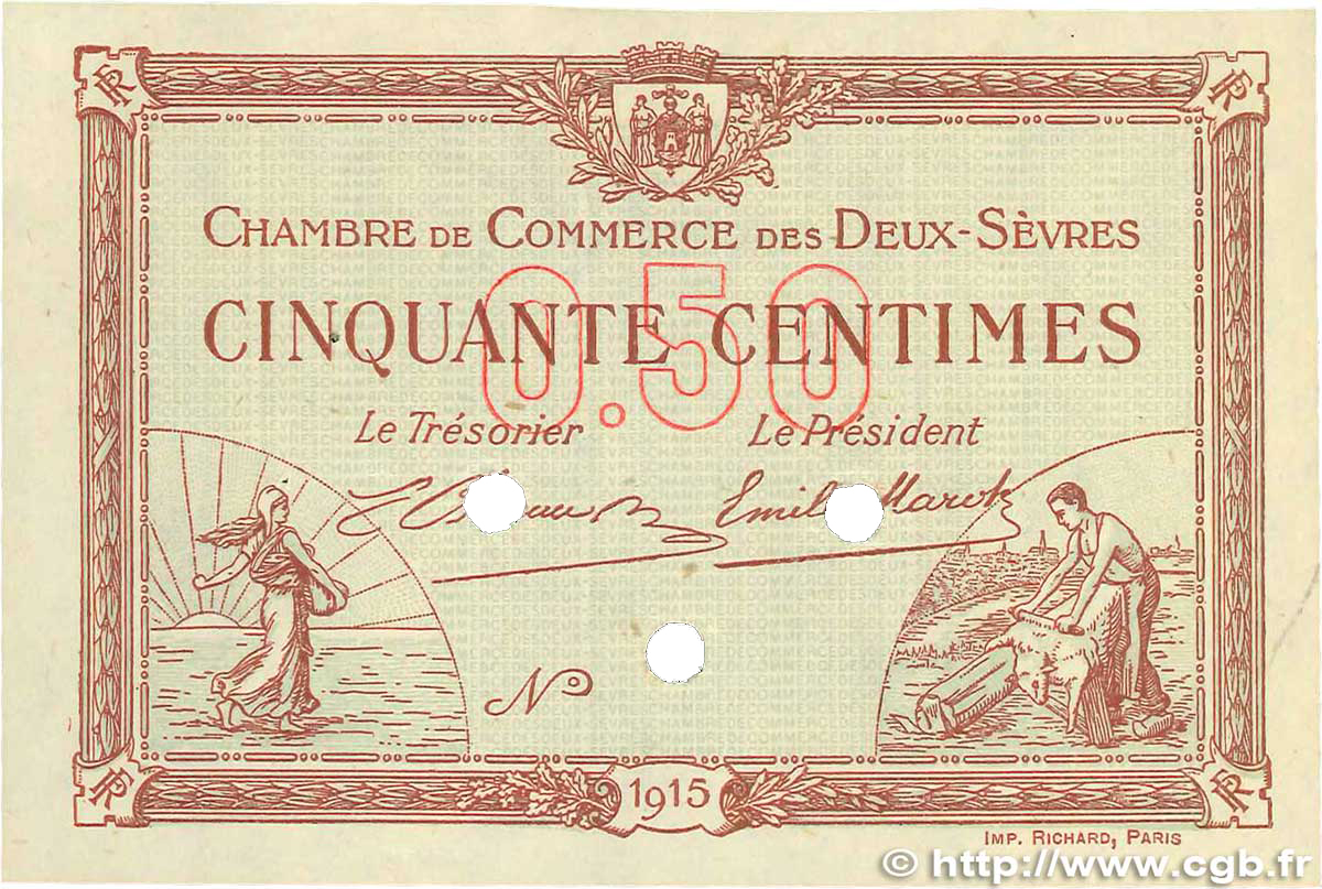 50 Centimes FRANCE régionalisme et divers Niort 1915 JP.093.02 TTB+