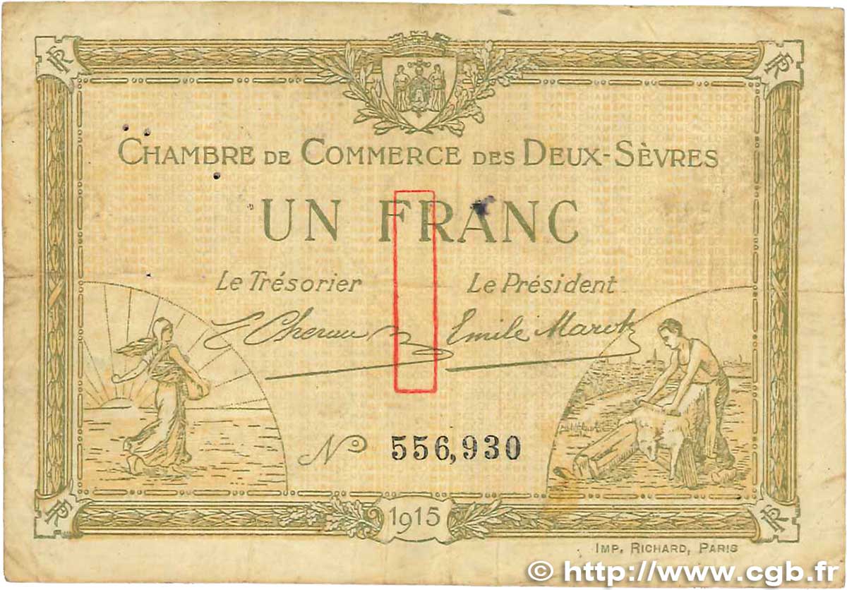 1 Franc FRANCE regionalism and miscellaneous Niort 1915 JP.093.03 F