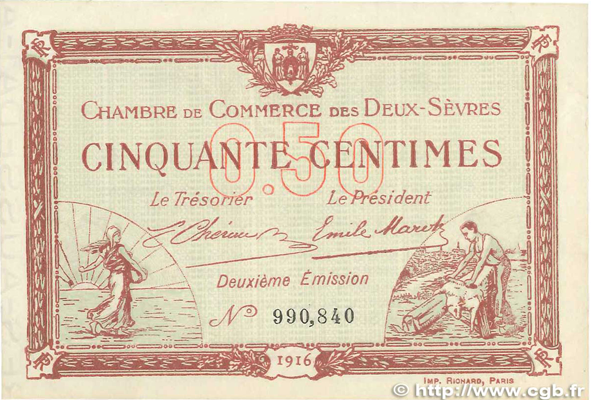 50 Centimes FRANCE regionalism and miscellaneous  1916 JP.093.06var. XF+
