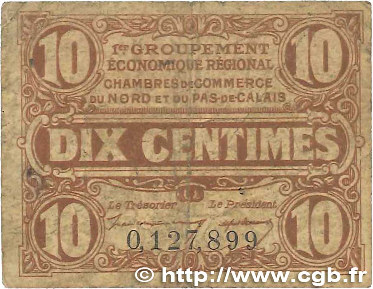 10 Centimes FRANCE régionalisme et divers Nord et Pas-De-Calais 1918 JP.094.02 B