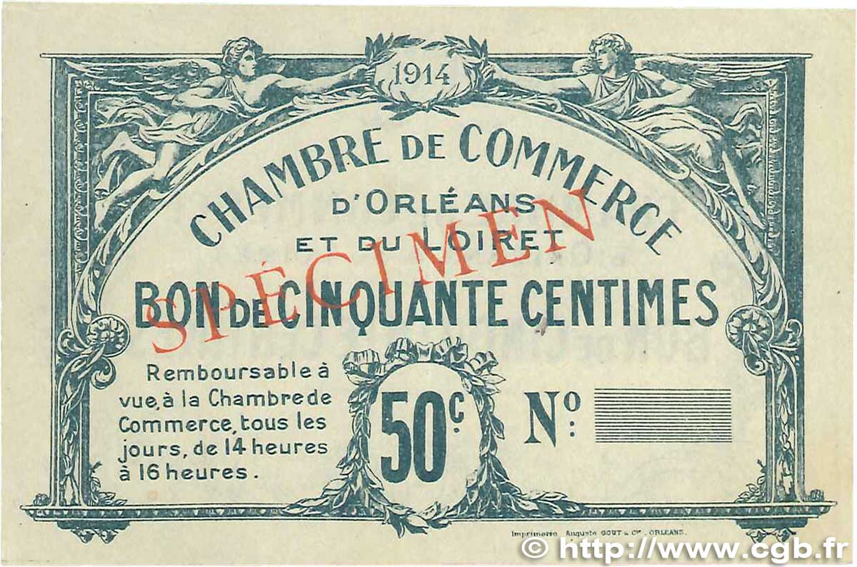 50 Centimes Spécimen FRANCE régionalisme et divers Orléans 1914 JP.095.01 TTB+