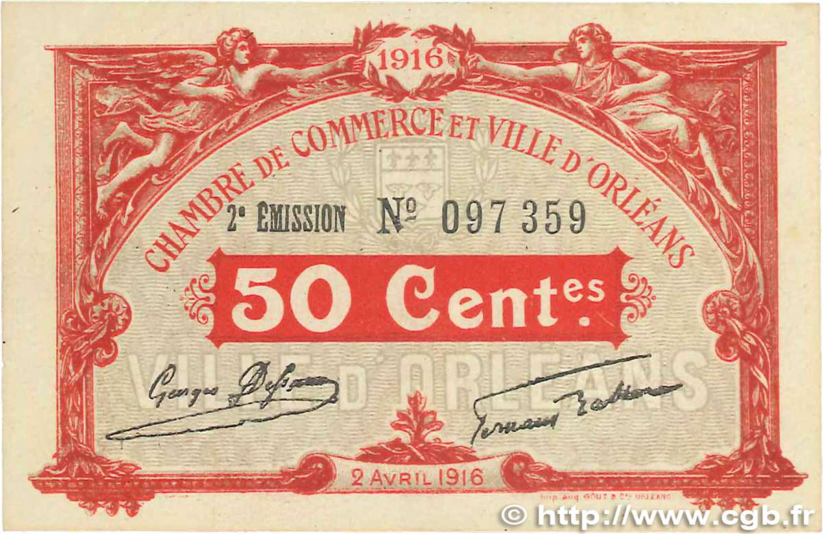 50 Centimes FRANCE régionalisme et divers Orléans 1916 JP.095.08 SUP