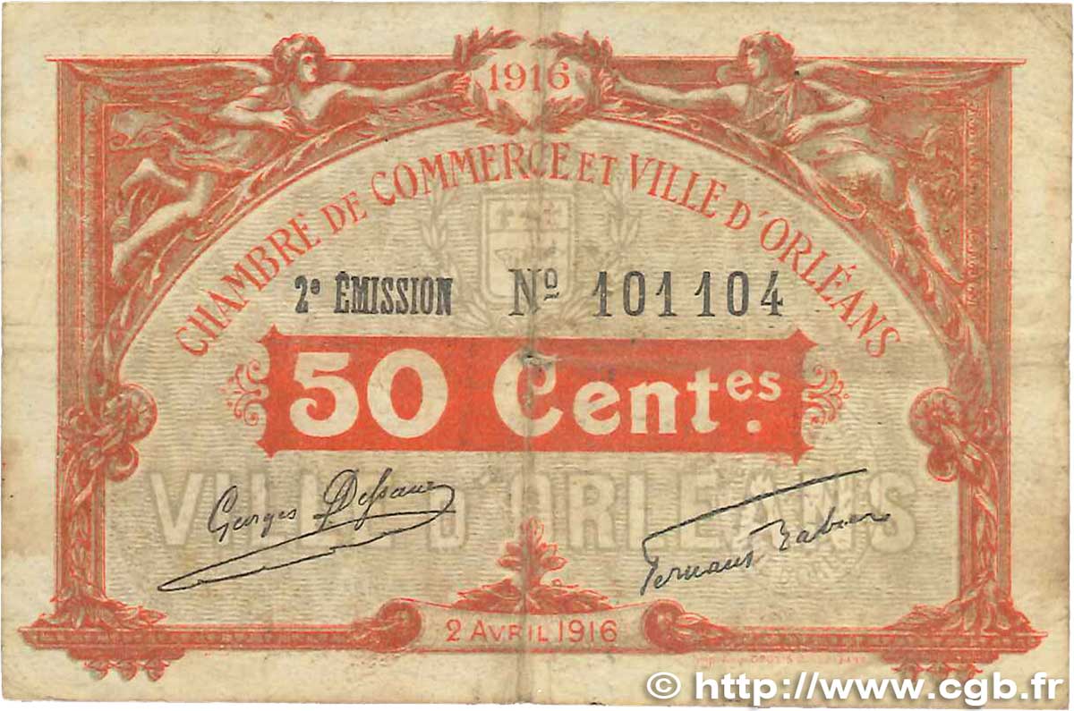 50 Centimes FRANCE régionalisme et divers Orléans 1916 JP.095.08 TB
