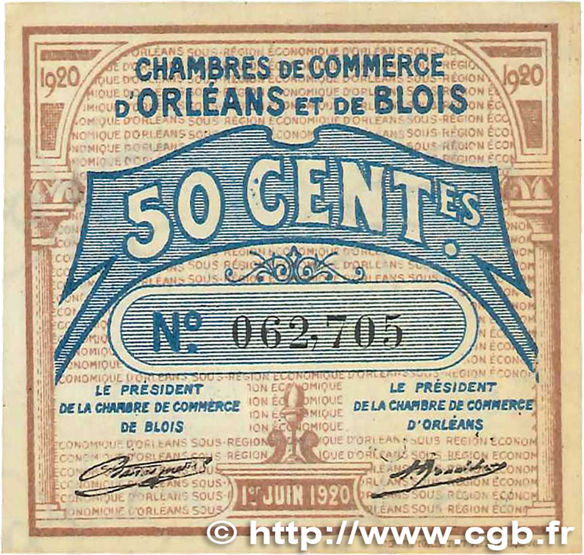 50 Centimes FRANCE régionalisme et divers Orléans et Blois 1920 JP.096.01 pr.SPL
