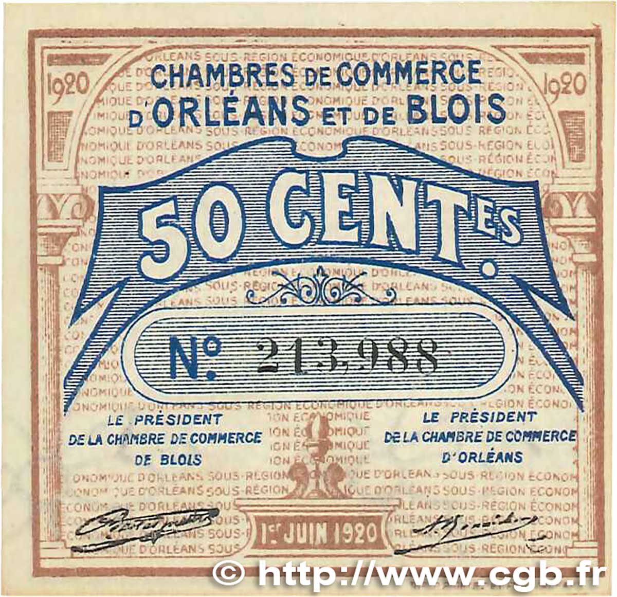 50 Centimes FRANCE régionalisme et divers Orléans et Blois 1920 JP.096.01 SUP